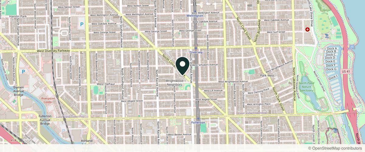 Map showing the exact location of Skinovatio Medical Spa - Lincoln Park at 2632 N Lincoln Ave, Chicago, IL 60614, USA