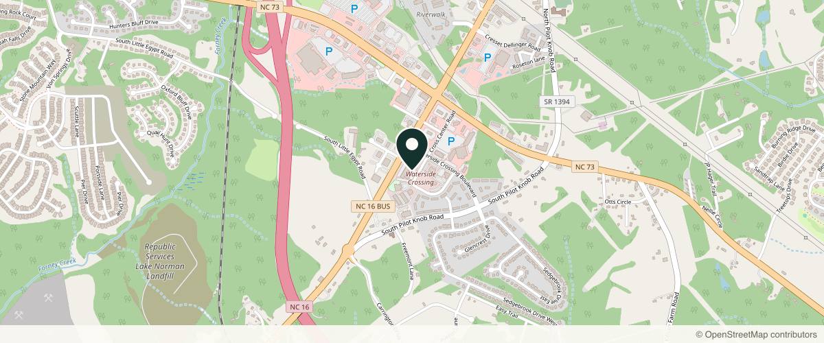 Map showing the exact location of Skinsational Aesthetics Med Spa at 7472 Waterside Loop Rd Ste 102, Denver, NC 28037, USA