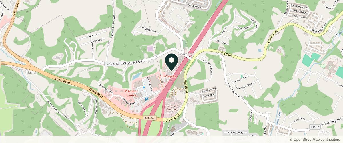 Map showing the exact location of Skinsational Medspa at 1100 Fort Pierpont Dr Ste 102, Morgantown, WV 26508, USA