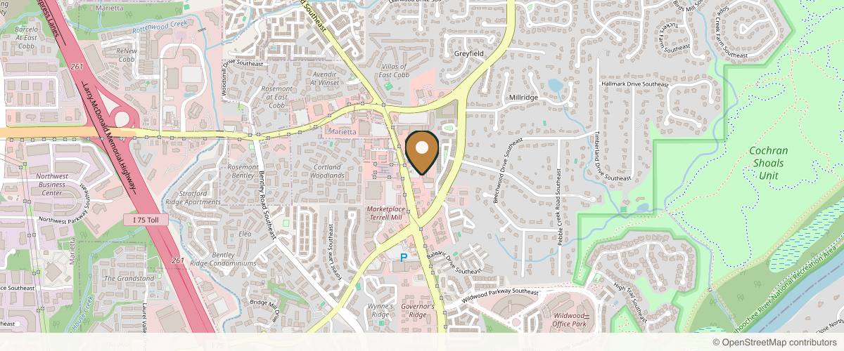 Map showing the exact location of Skinsations Med Spa at 1275 Powers Ferry Rd #220, Marietta, GA 30067, USA