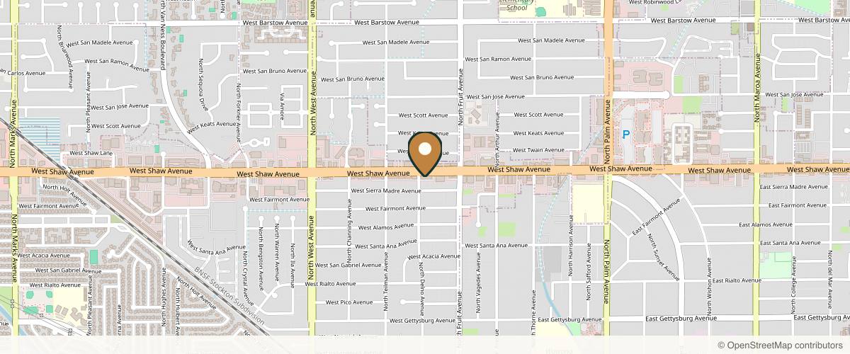 Map showing the exact location of SkinSculpt Aesthetics at 1495 W Shaw Ave, Fresno, CA 93711, USA