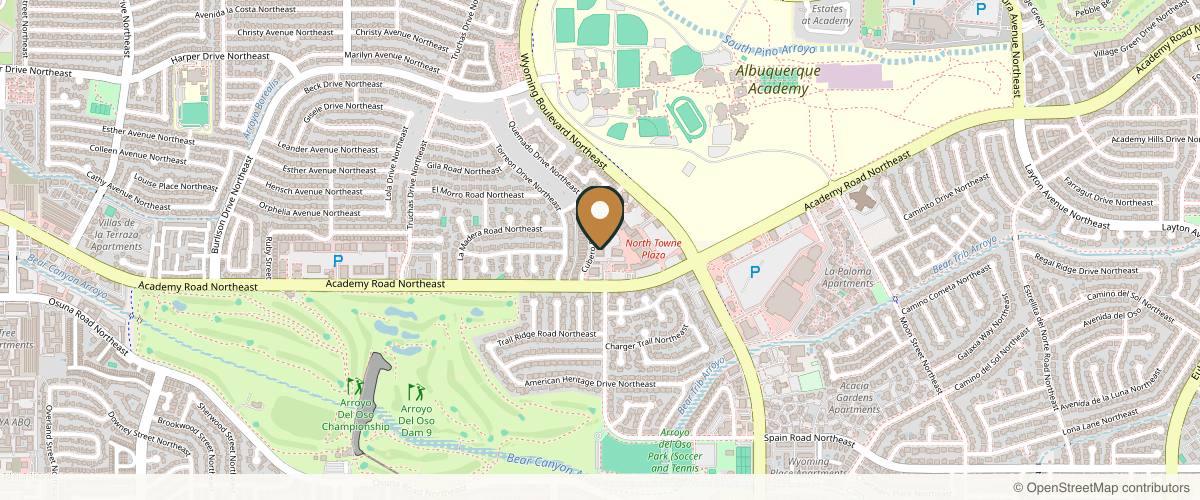 Map showing the exact location of SkinSpa at 5900 Cubero Dr NE Ste E, Albuquerque, NM 87109, USA