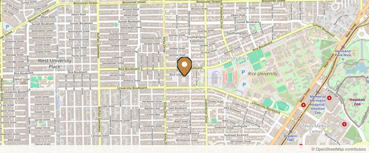 Map showing the exact location of SkinSpirit Houston - Rice Village at 2401 Times Blvd Ste 110, Houston, TX 77005, USA