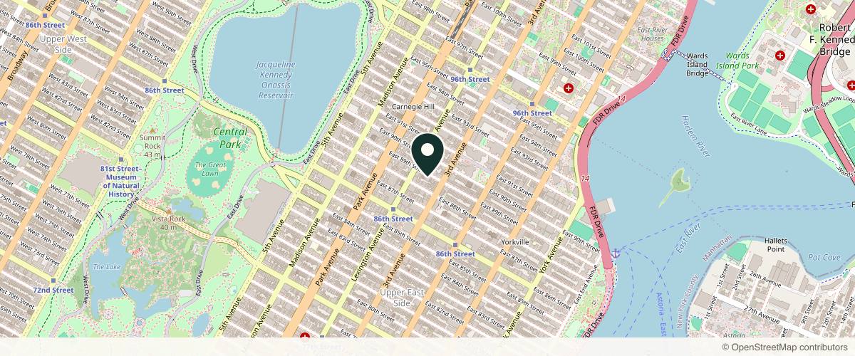Map showing the exact location of SkinSpirit New York - UES at 160 E 89th St, New York, NY 10128, USA