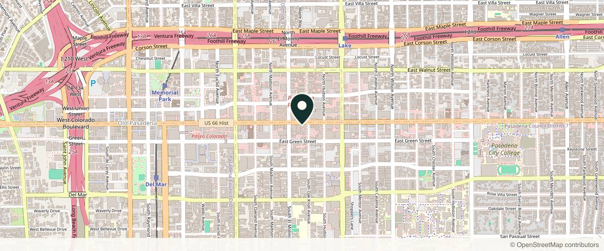 Map showing the exact location of SkinSpirit Pasadena at 708 E Colorado Blvd, Pasadena, CA 91101, USA