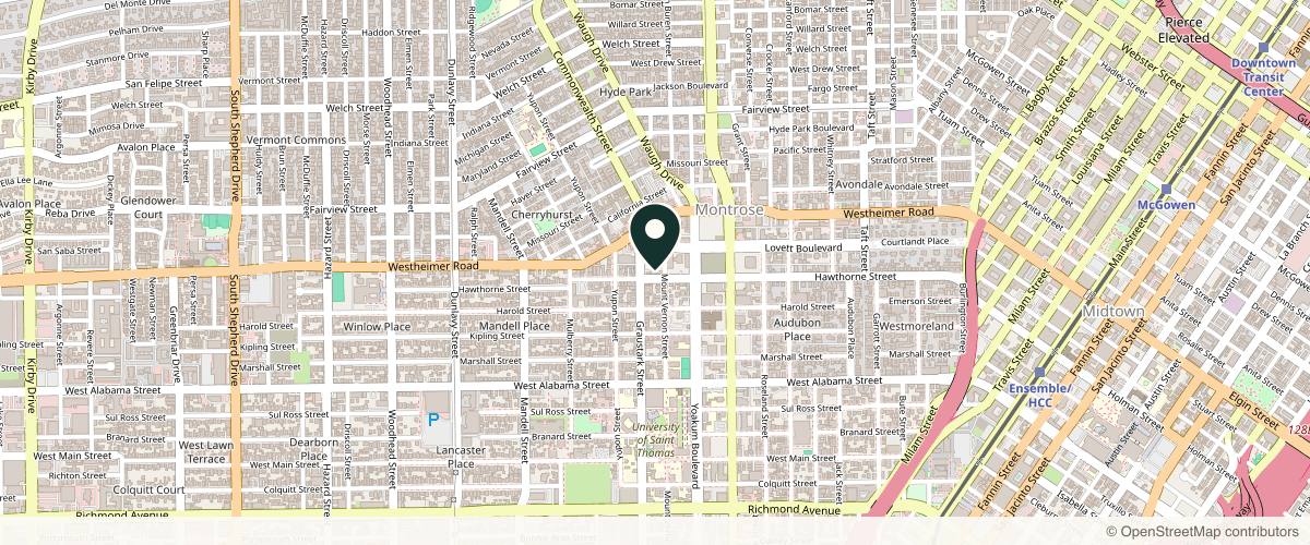 Map showing the exact location of SKIN.Theory Houston (formerly SKN) at 1206 Hawthorne St, Houston, TX 77006, USA
