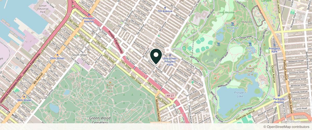 Map showing the exact location of Skinworks Dermatology at 254 Prospect Park W, Brooklyn, NY 11215