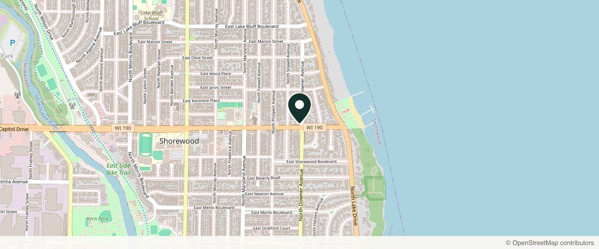 Map showing the exact location of SKN BAR Rx - Shorewood at 4005 N Downer Ave, Shorewood, WI 53211, USA