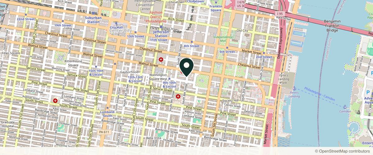 Map showing the exact location of SKNDUSTRY at 220 S 8th St First Floor, Philadelphia, PA 19107, USA