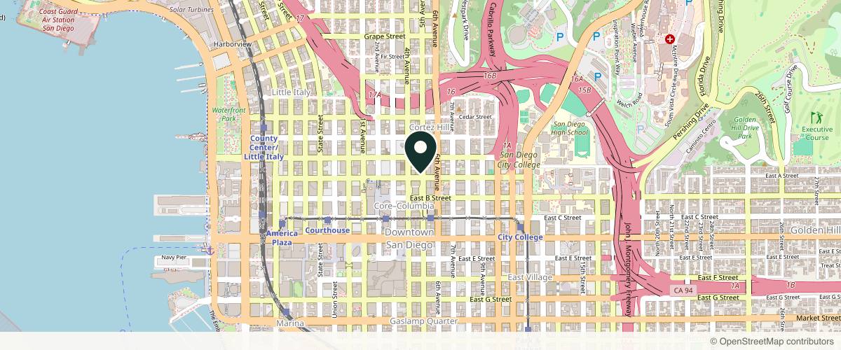 Map showing the exact location of Skyy Med Spa at 450 A St Ste 400 floor 4, San Diego, CA 92101, USA