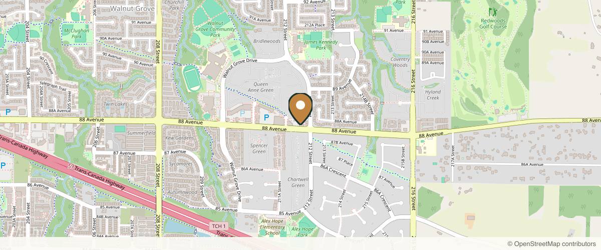 Map showing the exact location of Sleek Silhouettes Medspa at 21183 88 Ave #402, Langley Twp, BC V1M 2G5, Canada