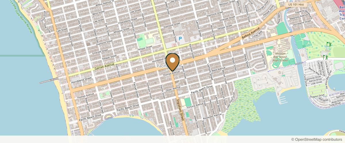 Map showing the exact location of SlimmThicc Med Spa & Aesthetics at 1602 Thomas Ave, San Diego, CA 92109, USA