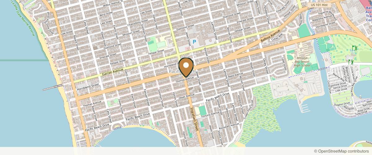 Map showing the exact location of SlimmThicc Med Spa & Aesthetics at 1602 Thomas Ave, San Diego, CA 92109, USA
