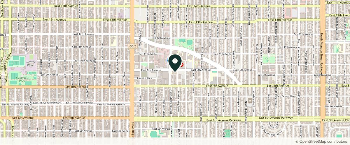Map showing the exact location of Smoothe Denver at 4500 E 9th Ave #100, Denver, CO 80220, USA