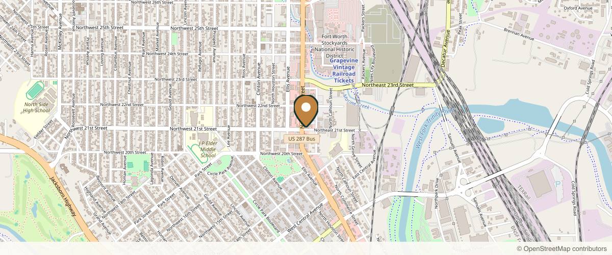 Map showing the exact location of Snug Aesthetics at 2100 N Main St Ste 115, Fort Worth, TX 76164, USA