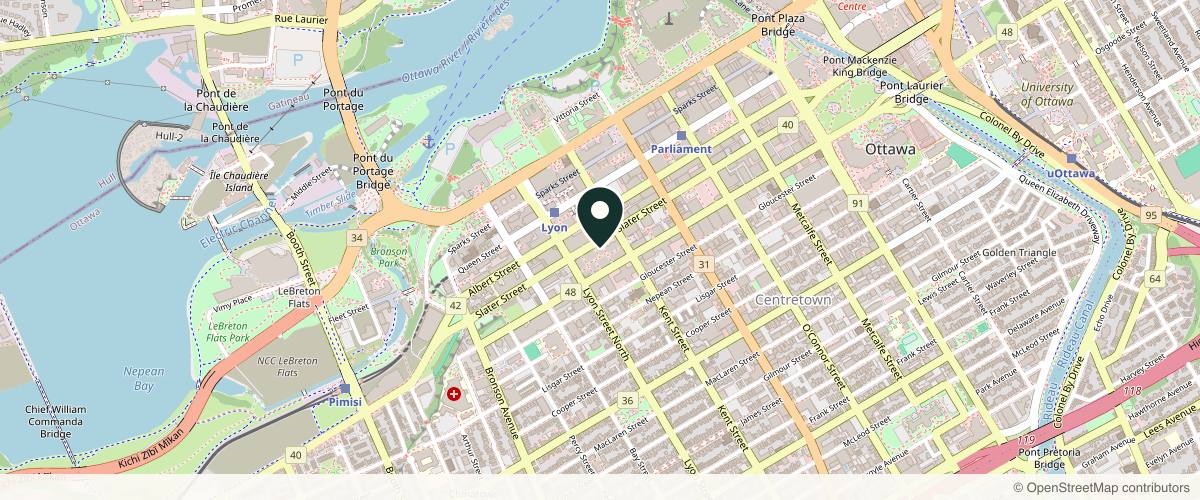 Map showing the exact location of Solange Medical Aesthetics Downtown Ottawa at 344 Slater St. unit 22c, Ottawa, ON K1R 5Y7, Canada