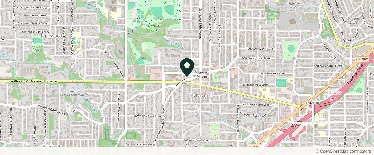 Map showing the exact location of Soleil Medical & Beauty SPA at 7887 SW Capitol Hwy, Portland, OR 97219, USA