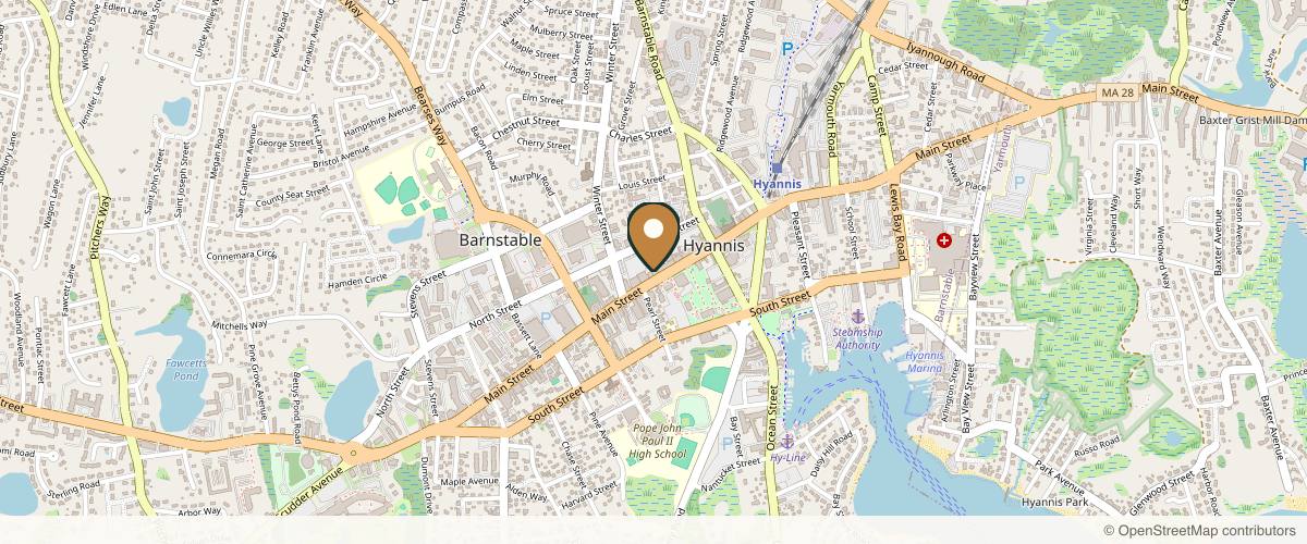 Map showing the exact location of Solstice Day Spa at 408 Main St, Hyannis, MA 02601, USA