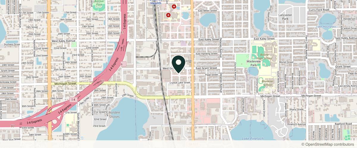 Map showing the exact location of Soluma Aesthetics® Med Spa - Orlando at 80 W Grant St Suite 111, Studio 177, Orlando, FL 32806, USA