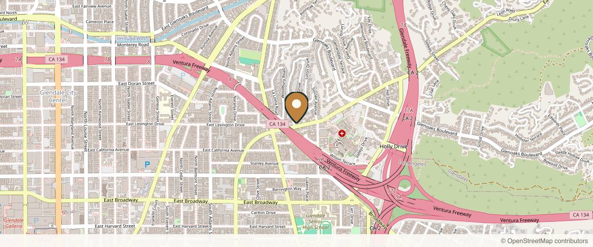 Map showing the exact location of Soma Medical Spa at 1451 E Chevy Chase Dr Ste 202, Glendale, CA 91206, USA