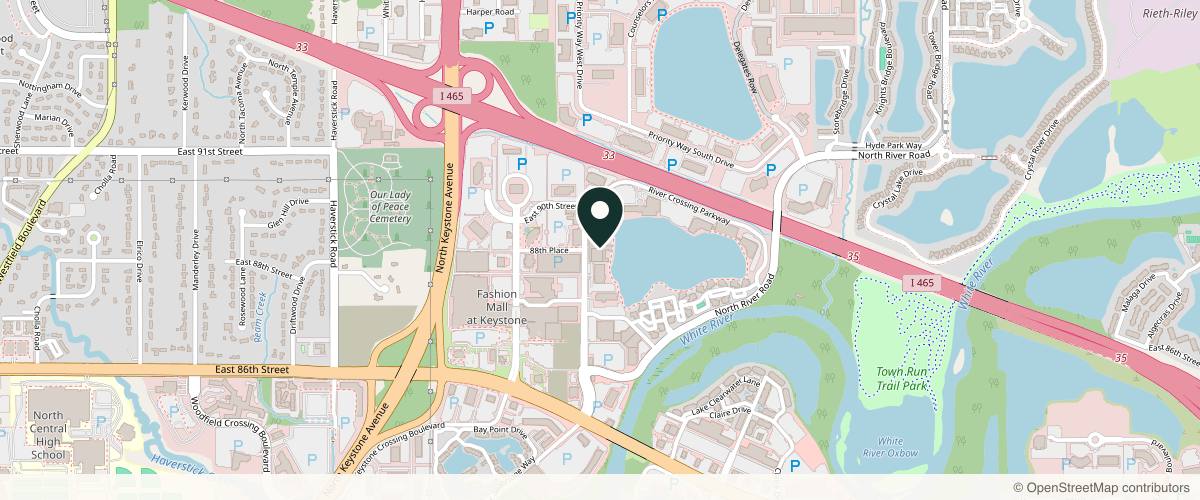 Map showing the exact location of SomaVie Wellness Center & Med Spa at 8901 River Crossing Blvd Ste a, Indianapolis, IN 46240, USA