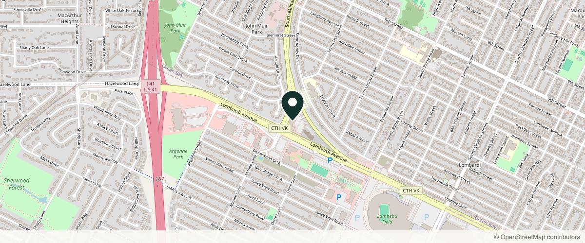 Map showing the exact location of Sono Bello Green Bay at 1400 Lombardi Ave Ste 40, Green Bay, WI 54304, USA