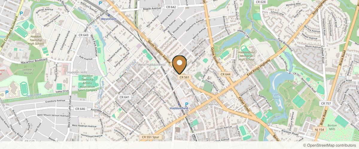 Map showing the exact location of Sood Center for Aesthetic and Plastic Surgery, Dr. Mohit Sood at 116 N Haddon Ave Ste B, Haddonfield, NJ 08033, USA