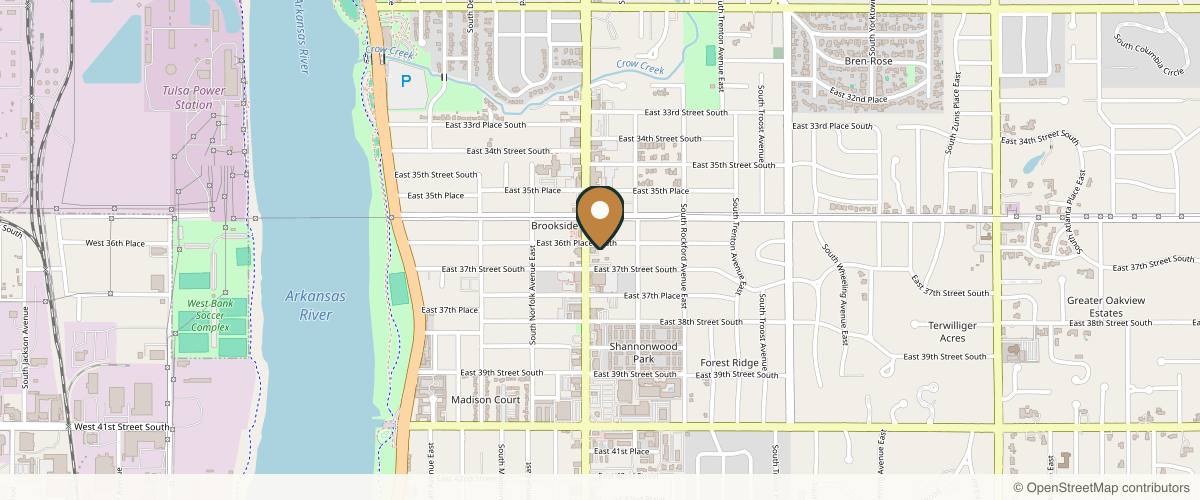 Map showing the exact location of Soul Aesthetics at 1312 E 36th Pl, Tulsa, OK 74105, USA