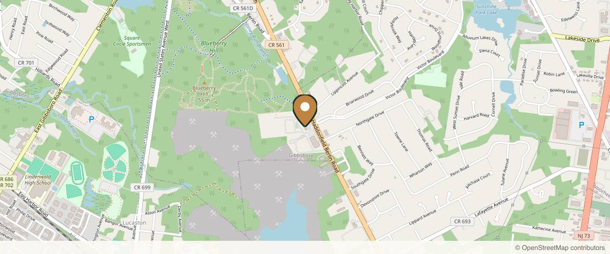 Map showing the exact location of South Jersey Aesthetics Gibbsboro at 200 Haddonfield-Berlin Rd Ste 100, Gibbsboro, NJ 08026, USA