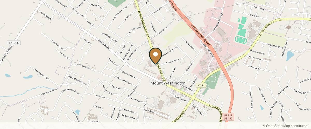 Map showing the exact location of Southern Bloom Aesthetics at 573 N Bardstown Rd, Mt Washington, KY 40047, USA