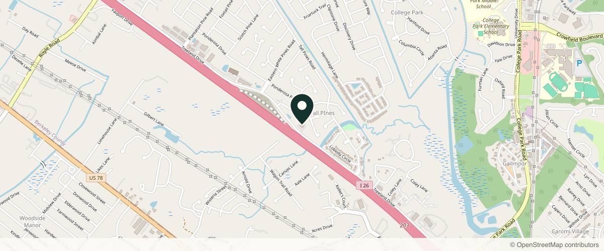 Map showing the exact location of Southern Cosmetic Laser at 501 Treeland Dr # B, Ladson, SC 29456, USA