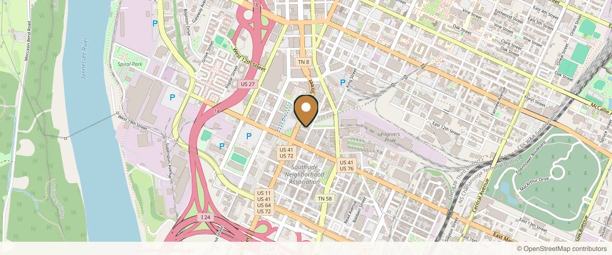 Map showing the exact location of Southern Surgical Arts Chattanooga, TN at 1405 Cowart St Ste 201, Chattanooga, TN 37408, USA