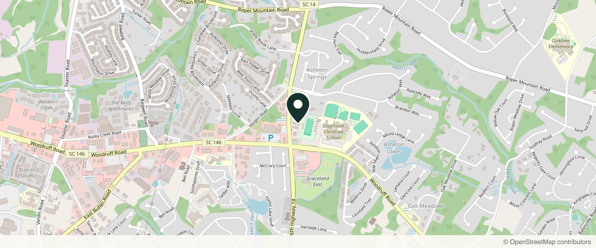 Map showing the exact location of Southside Medical and Laser Center at 3919 SC-14, Greenville, SC 29615, USA