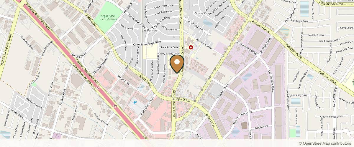 Map showing the exact location of Southwest Plastic Surgery at 1387 George Dieter Dr Bldg C301, El Paso, TX 79936, USA