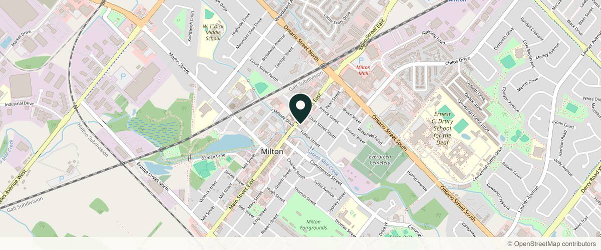 Map showing the exact location of Spa Bellissima Inc. at 310 Main St E Ste 201, Milton, ON L9T 2J5, Canada