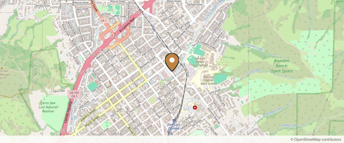 Map showing the exact location of Spa Collective at 1306 Johnson Ave, San Luis Obispo, CA 93401, USA