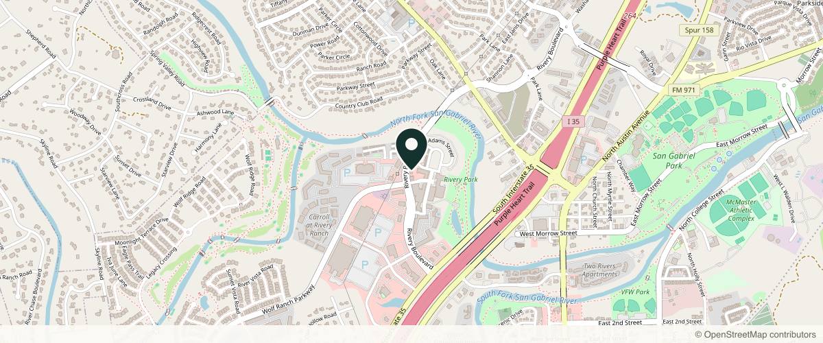 Map showing the exact location of Spa Luxe at 1500 Rivery Blvd Ste 300, Georgetown, TX 78628, USA