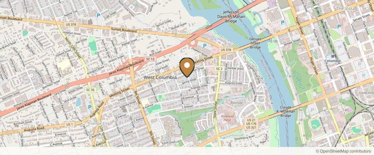 Map showing the exact location of Spa MD at 601 Center St, West Columbia, SC 29169, USA