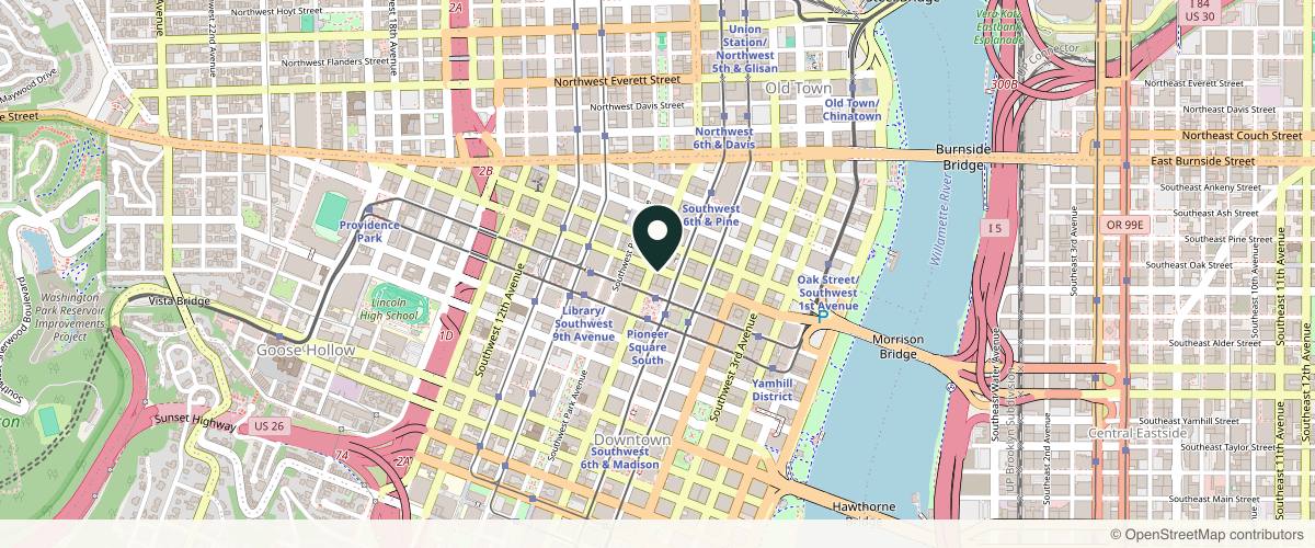 Map showing the exact location of Spa Sassé at 630 SW Alder St, Portland, OR 97205, USA