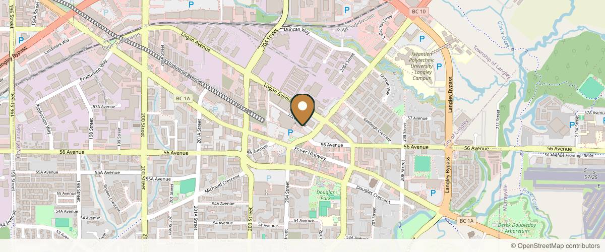 Map showing the exact location of Spa Tru Clinics at EASTSIDE OF THE COAST HOTEL AT CASCADES CASINO 2A, 20393 Fraser Hwy, Langley, BC V3A 7N2, Canada