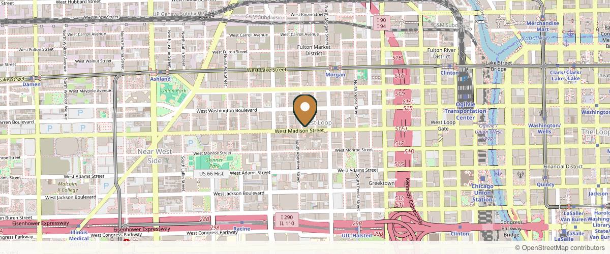 Map showing the exact location of SpaDerma at 1048 W Madison St, Chicago, IL 60607, USA