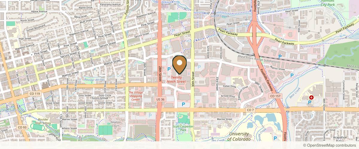 Map showing the exact location of Spavia at 1810 29th St #2004, Boulder, CO 80301, USA