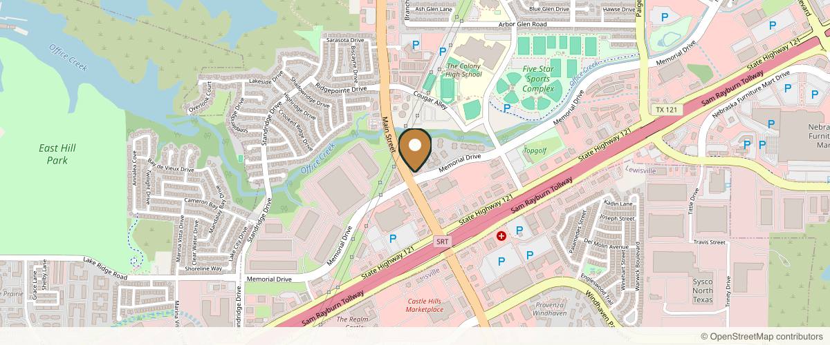 Map showing the exact location of Specialty Wellness Medspa at 3800 Main St #100, The Colony, TX 75056, USA