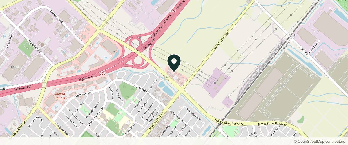 Map showing the exact location of Spring Mist Med Spa at 71 James Snow Pkwy N, Milton, ON L9E 0H2, Canada
