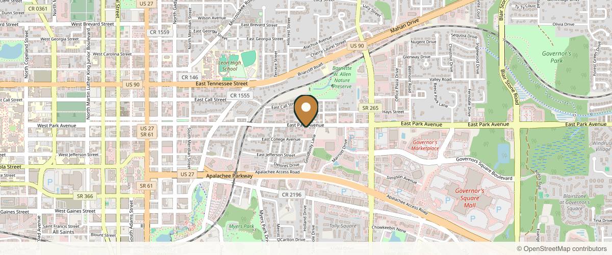 Map showing the exact location of Square One Aesthetics & Wellness at 863 E Park Ave, Tallahassee, FL 32301, USA