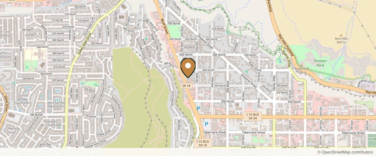 Map showing the exact location of St. George Med Spa at 348 N Bluff St Suite 102, St. George, UT 84770, USA
