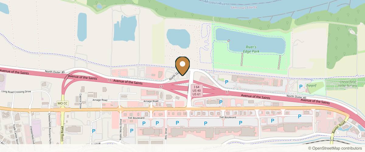 Map showing the exact location of St. Louis Cosmetic Surgery at 17300 N Outer 40 Rd #300, Chesterfield, MO 63005, USA