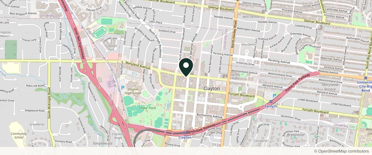 Map showing the exact location of St. Louis Dermatology Center at 8000 Maryland Ave Ste 760, St. Louis, MO 63105