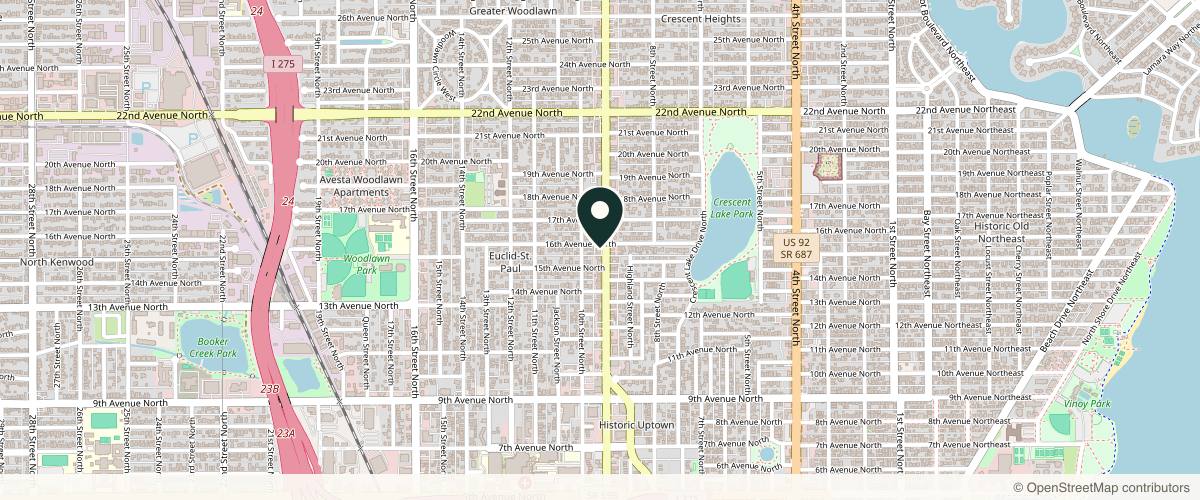 Map showing the exact location of St. Petersburg Dermatology at 1530 Dr M.L.K. Jr St N, St. Petersburg, FL 33704