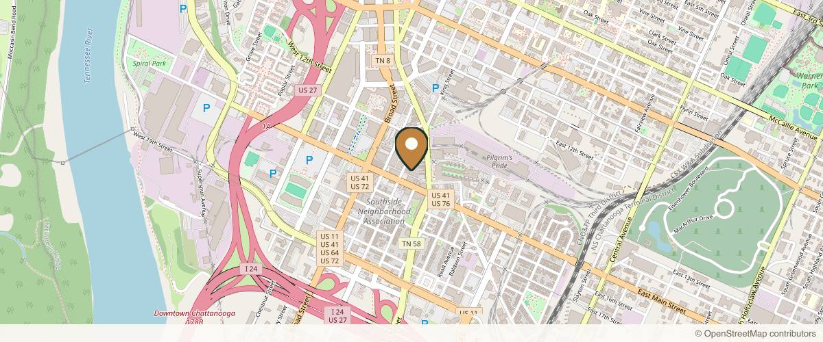 Map showing the exact location of Stacey Pollom Art & Aesthetics at 1426 Williams St, Chattanooga, TN 37408, USA